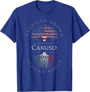 Caruso Family Name American Grown Italian Roots Italia Flag T-Shirt - T-Shirt | Royal