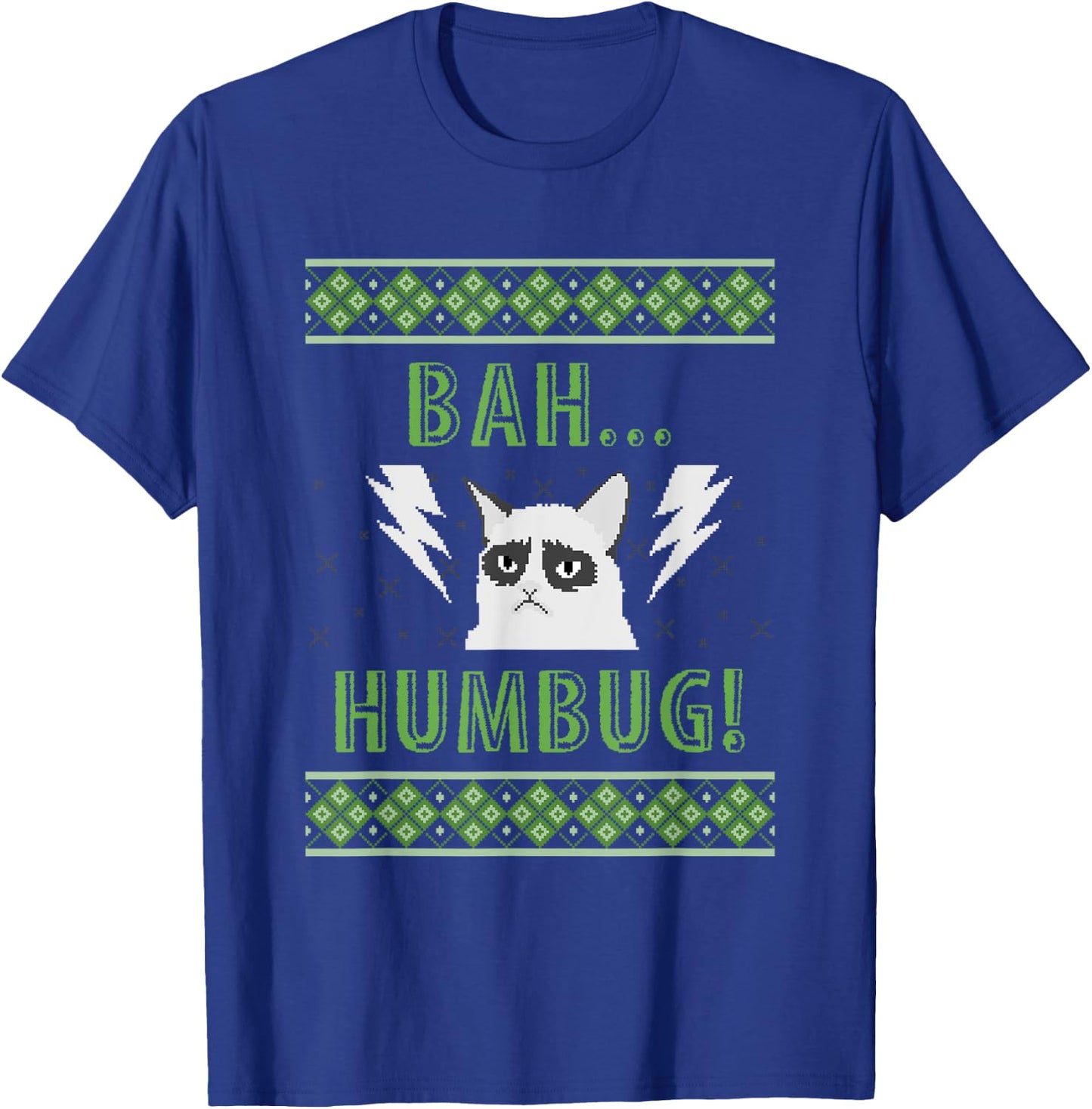 Bah Humbug Grouchy Cat Ugly Christmas Sweater Style T Shirt Women Kids T-Shirt - T-Shirt | Royal