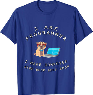 I Are Programmer I Make Computer Beep Boop Funny Dog Pug Pet Men Women Kids T-Shirt - T-Shirt | Royal