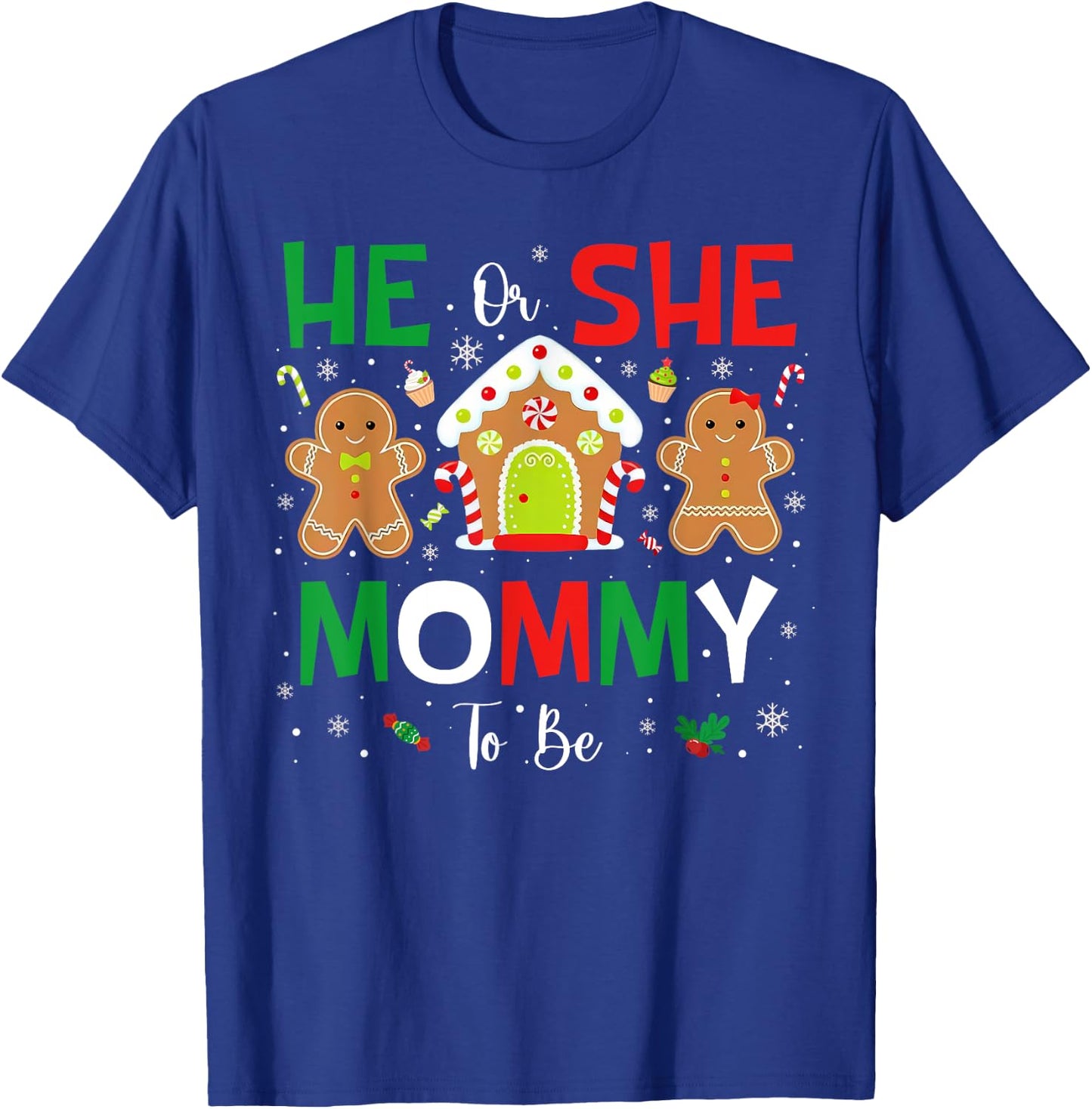 Gingerbread He or She Mommy To Be Christmas Gender Reveal T-Shirt - T-Shirt | Royal