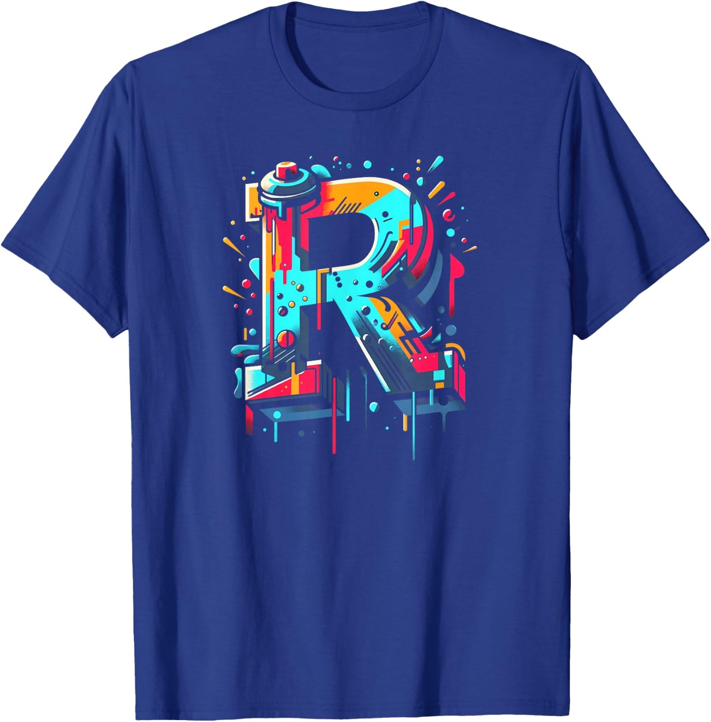 Initial Letter R with Name in Graffiti Style Art T-Shirt - T-Shirt | Royal