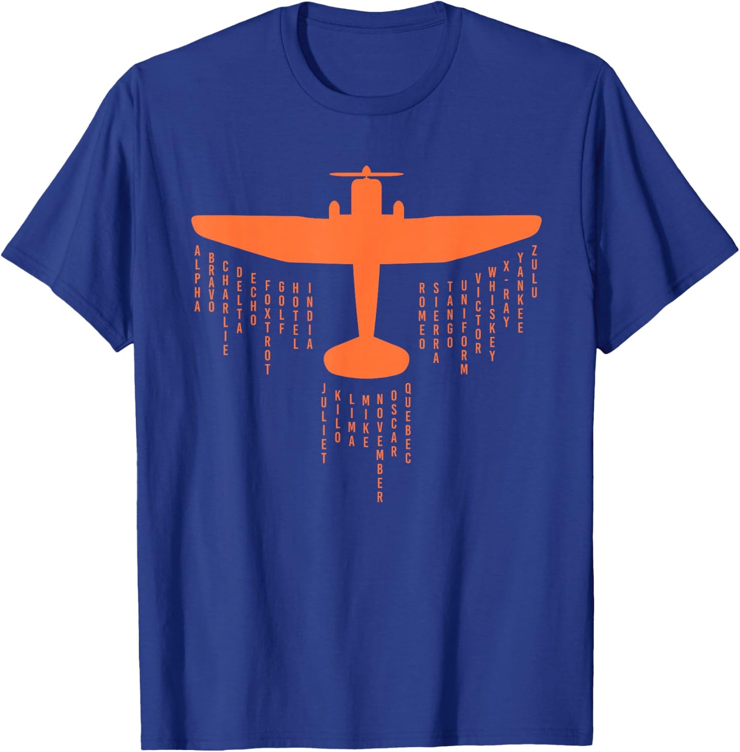 Pilot Flight Airplane Shirts 247 | Phonetic Alphabet for Pilots & Aviation Enthusiasts - Blue, Short Sleeve, Classic Fit, Adult T-Shirt - T-Shirt | Royal