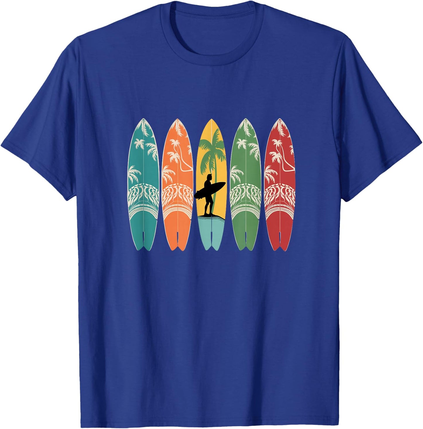 Colourful Surfboard Men Women Kids Surfer Surfboard , black T-Shirt - T-Shirt | Royal