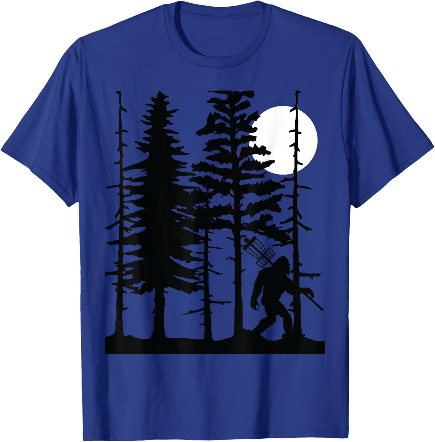 Disc Golf Bigfoot Hiding Wildlife Trees Nature Retro Forest T-Shirt - T-Shirt | Royal