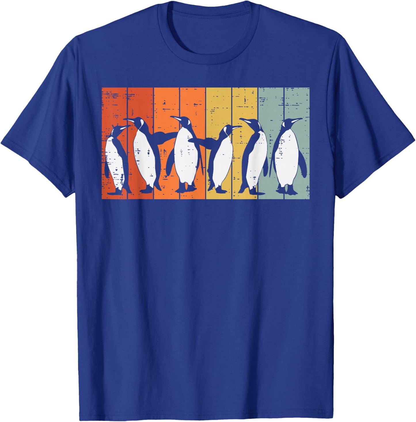 Penguins Retro Stripes Retro Antarctic Bird Kids Men Women T-Shirt - T-Shirt | Royal