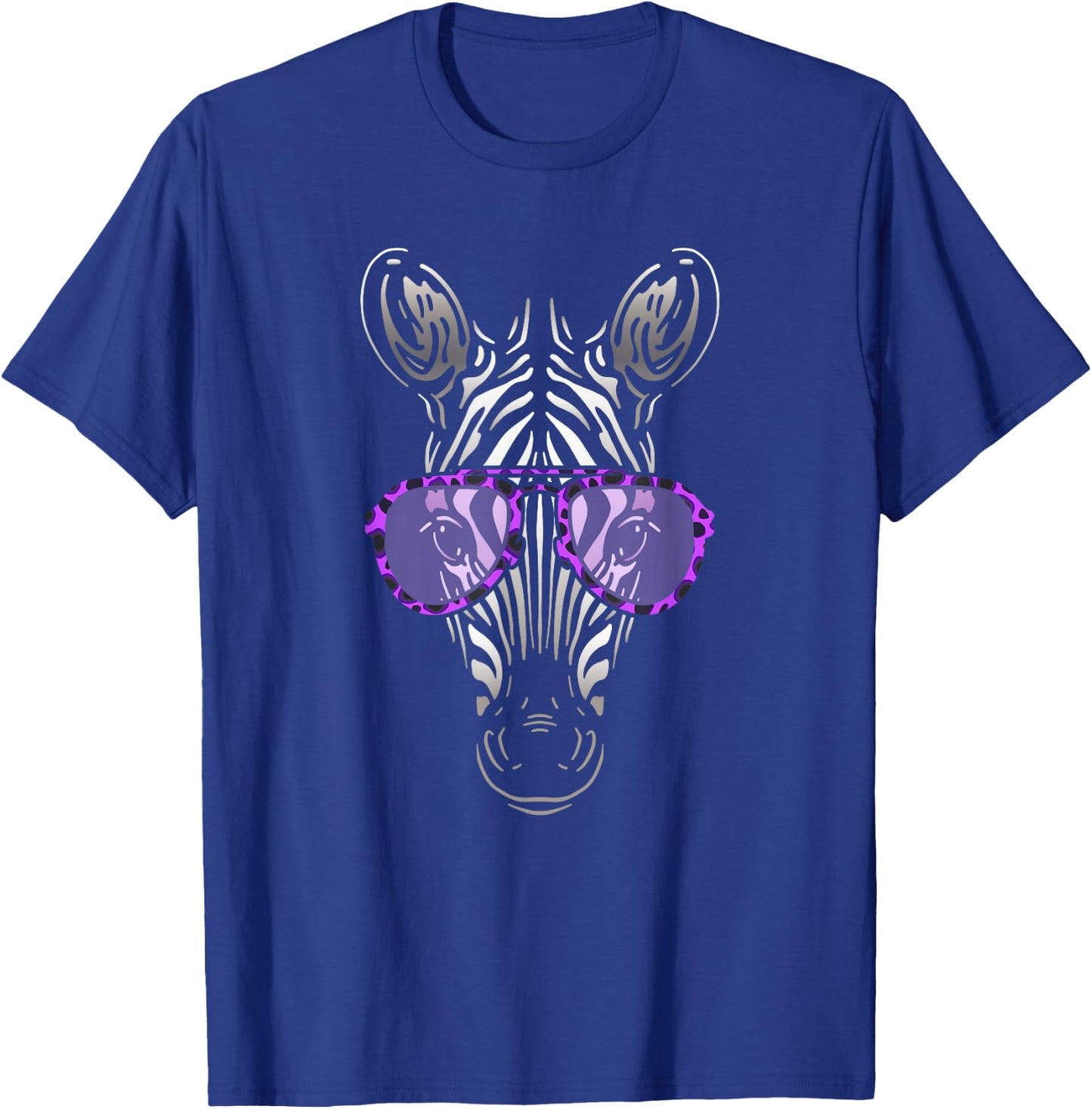 Zebra in Purple Leopard Print Sunglasses Funny Art Graphic T-Shirt - T-Shirt | Royal