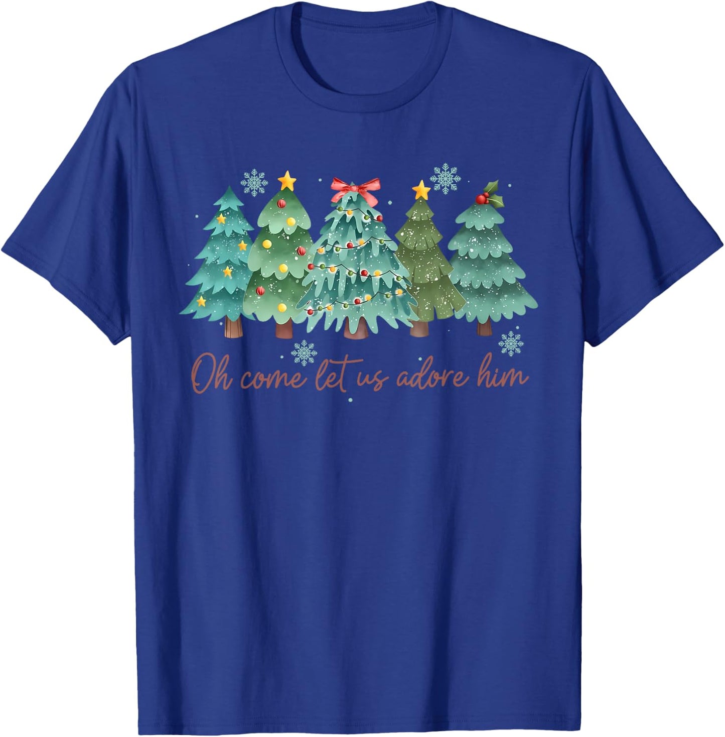 Oh Come Let US Adore Him Funny Christian Christmas Tree Bow T-Shirt - T-Shirt | Royal