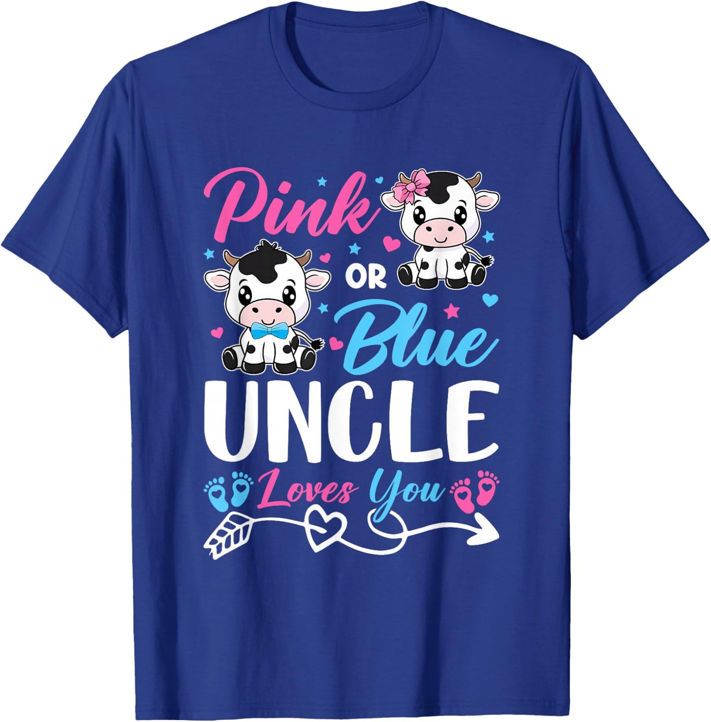 Pink Or Blue Uncle Loves You Cow Baby Gender Reveal Baby T-Shirt - T-Shirt | Royal