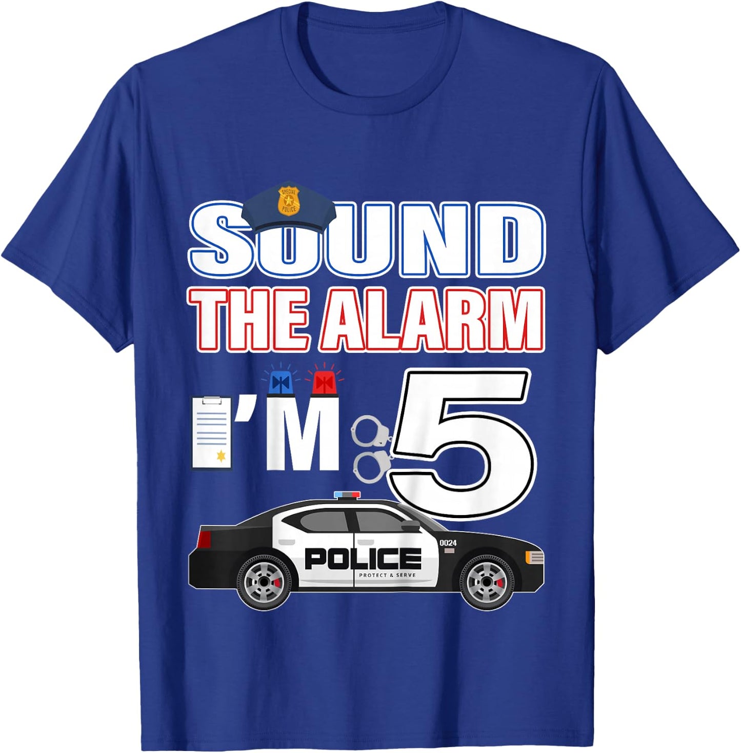 Kids Police Car 5th Birthday Boy 5 year old Cop Policeman Officer T-Shirt - T-Shirt | Royal
