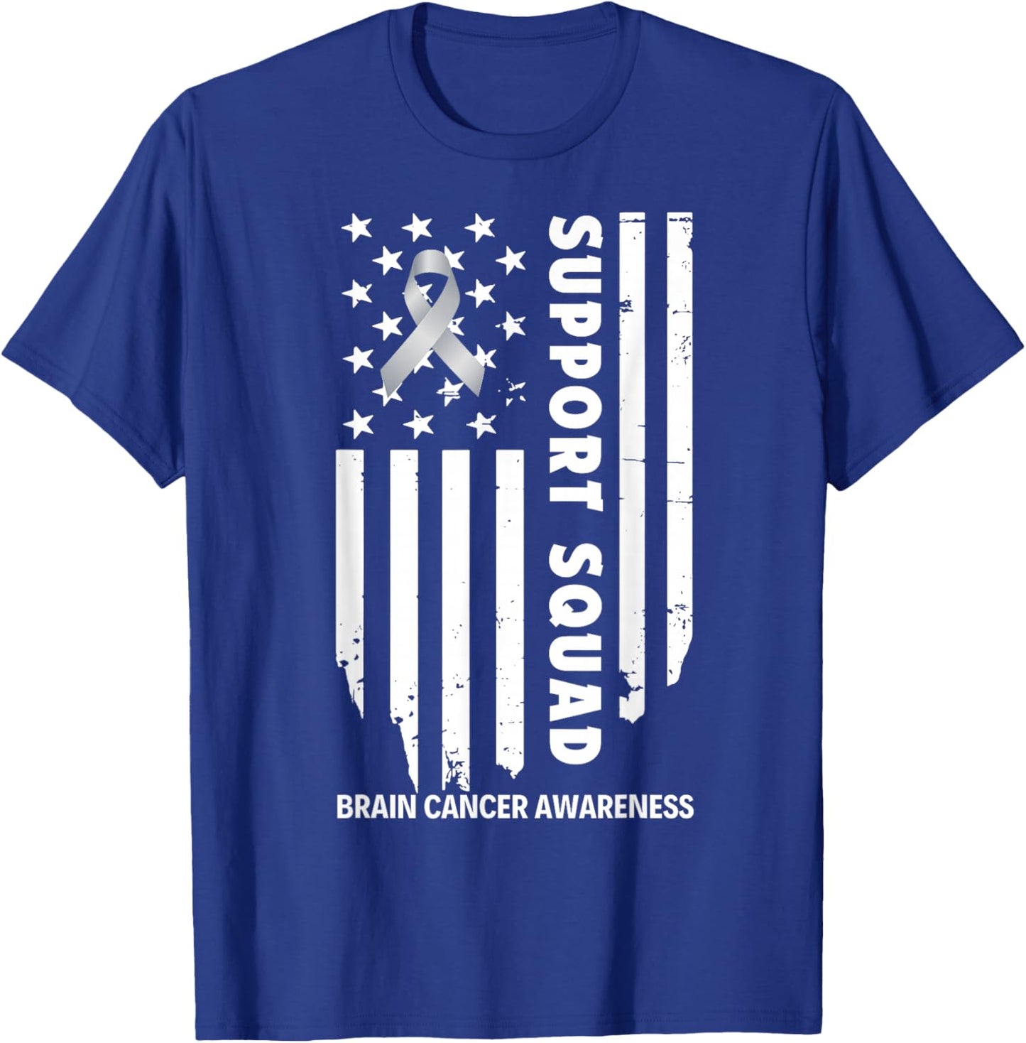 Brain Cancer Awareness Support Squad/USA Flag & Love for Mom T-Shirt - T-Shirt | Royal