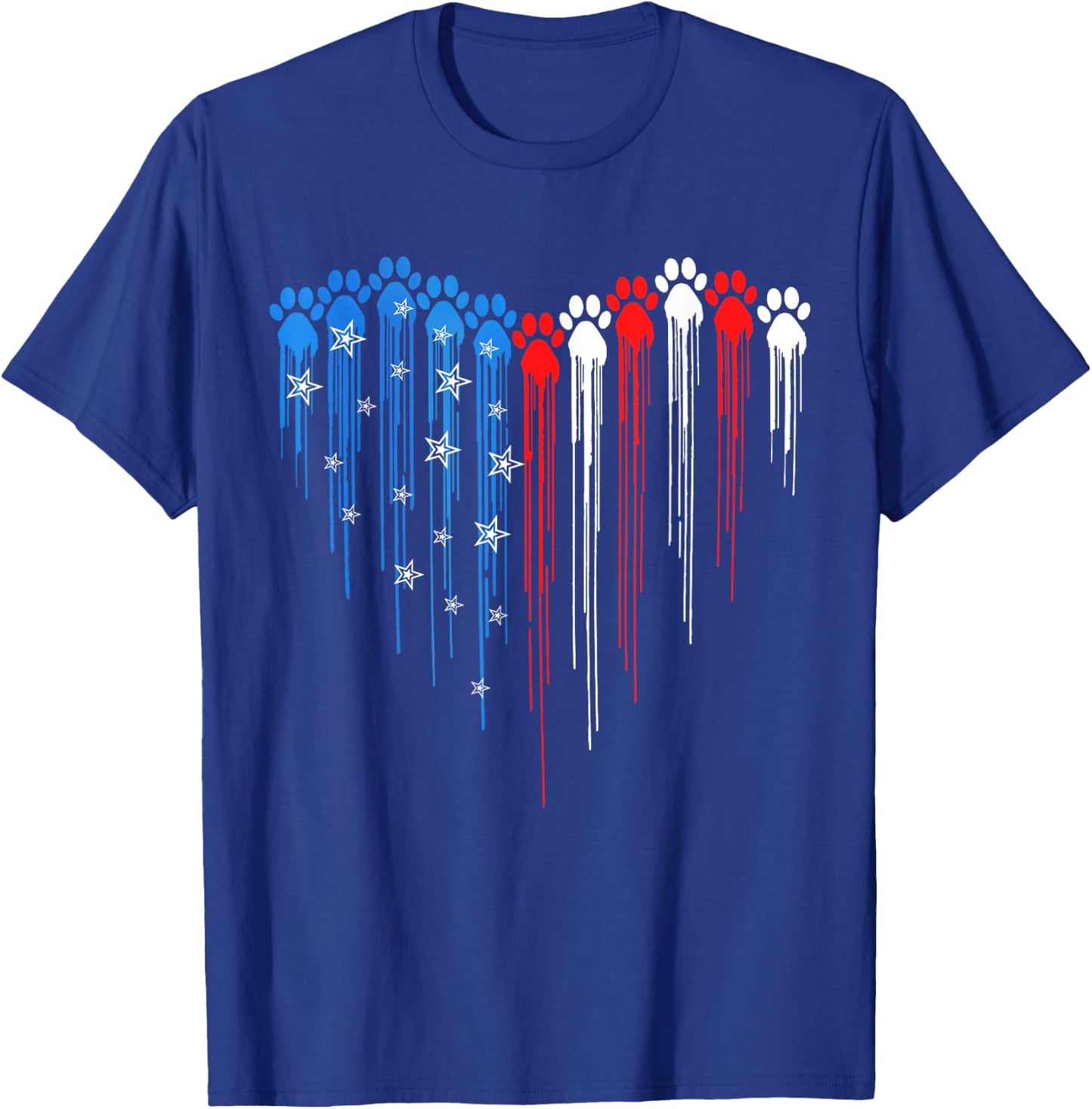 Dripping Heart Dog Paw 4th Of July USA Flag Dog Paw Print Men Women Kids T-Shirt - T-Shirt | Royal
