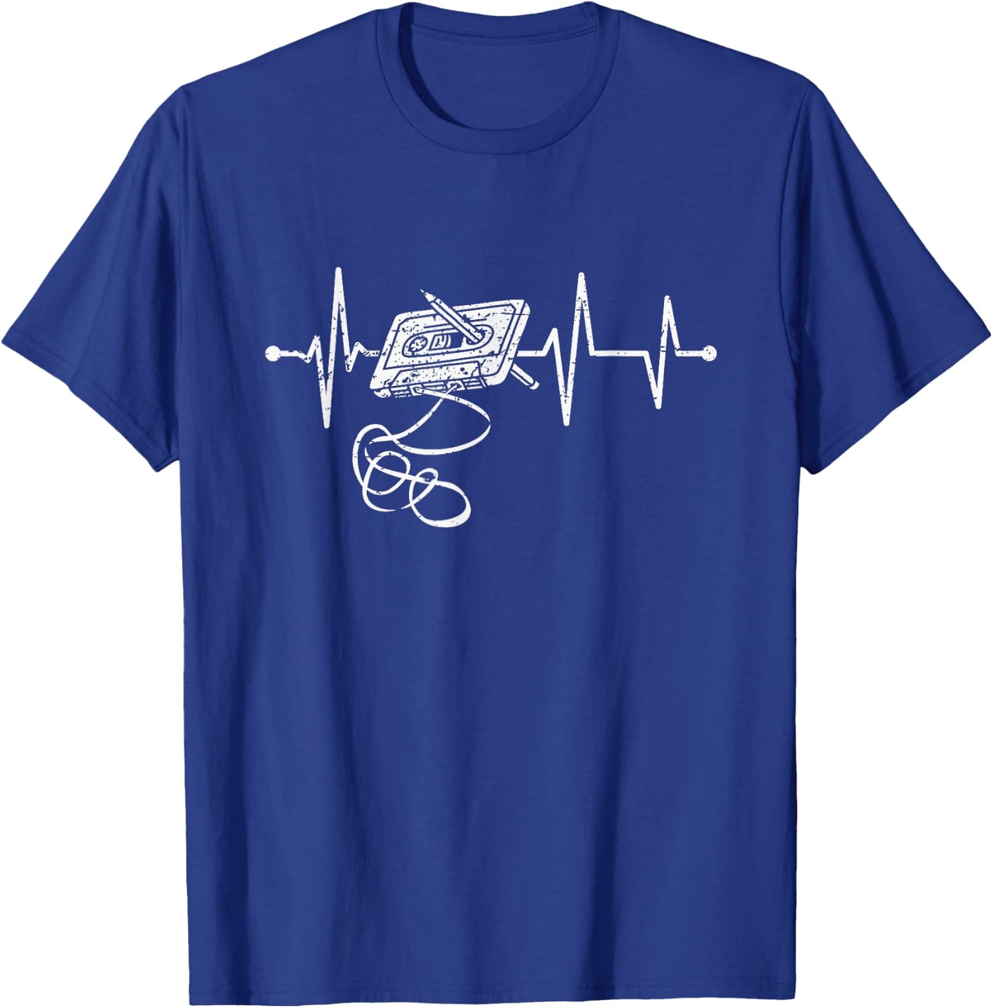 Retro Music Cassette Heartbeat Vintage Mixtape , black T-Shirt - T-Shirt | Royal