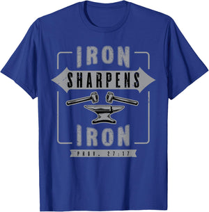 Religious Christian Iron Sharpens Faith Proverbs Bible Verse T-Shirt - T-Shirt | Royal