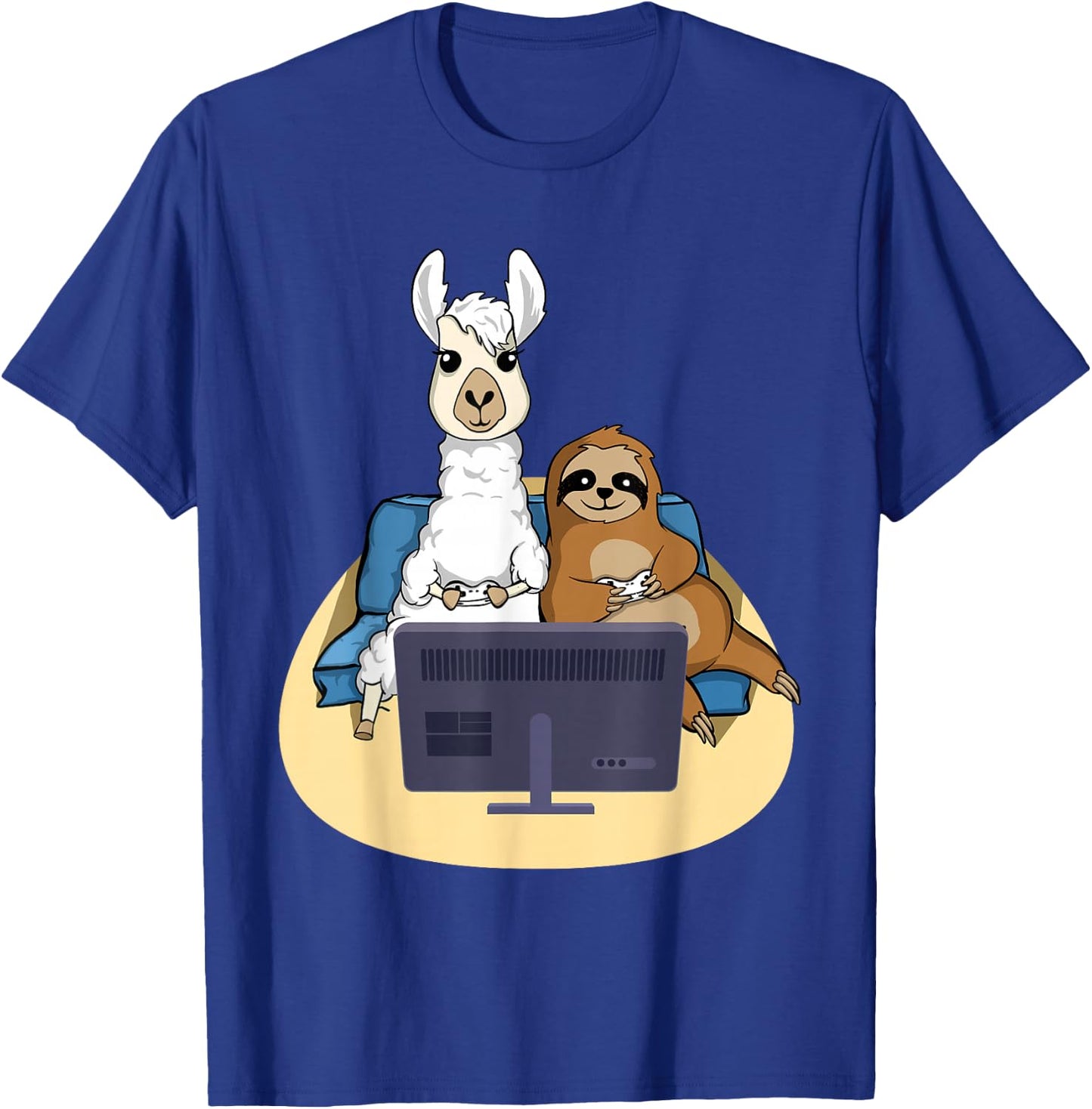 Sloth And Llama Gamer - Zookeeper Zoo Animal Lovers T-Shirt - T-Shirt | Royal