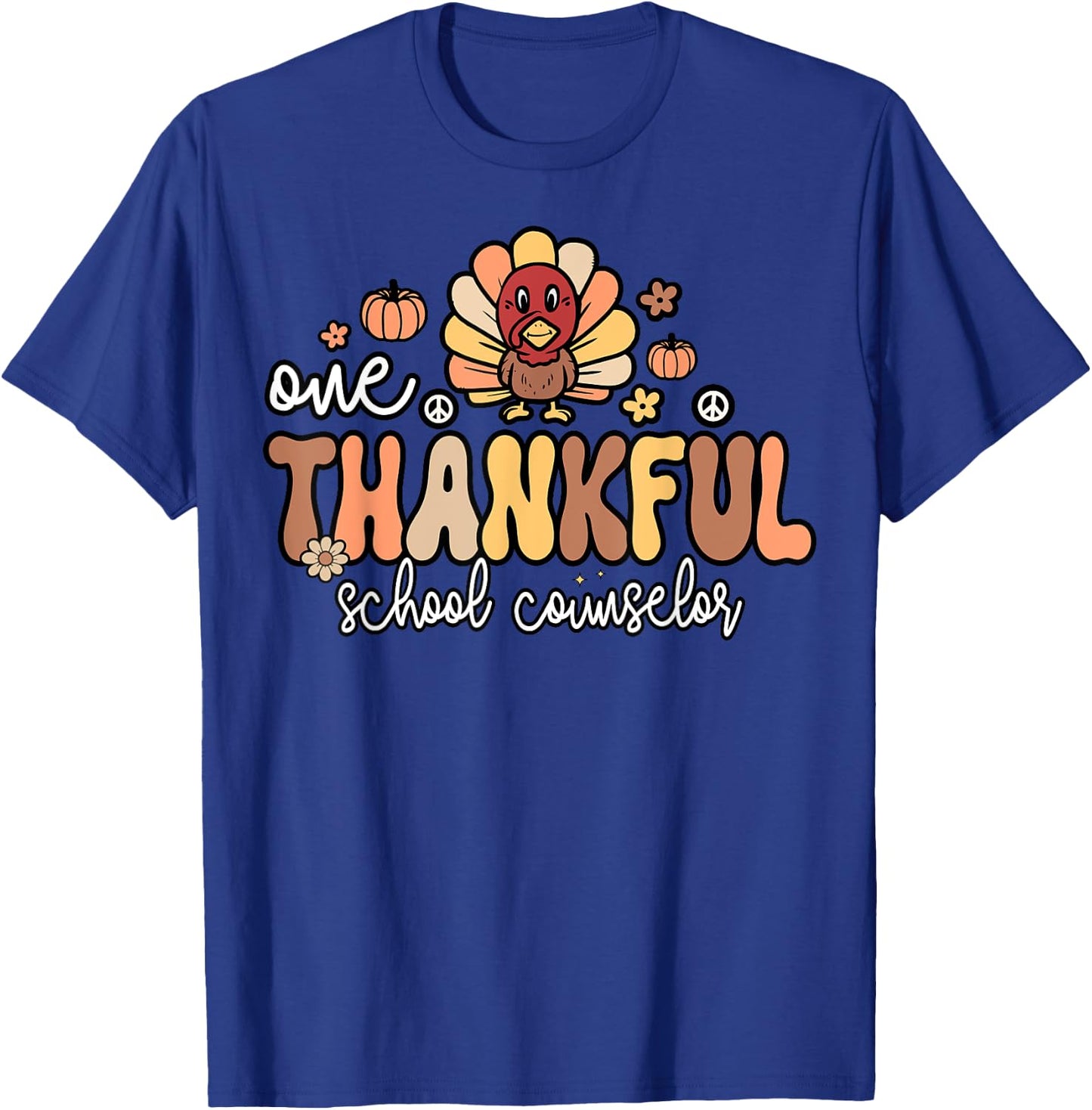 One Thankful School Counselor Groovy Thanksgiving Counselor T-Shirt - T-Shirt | Royal