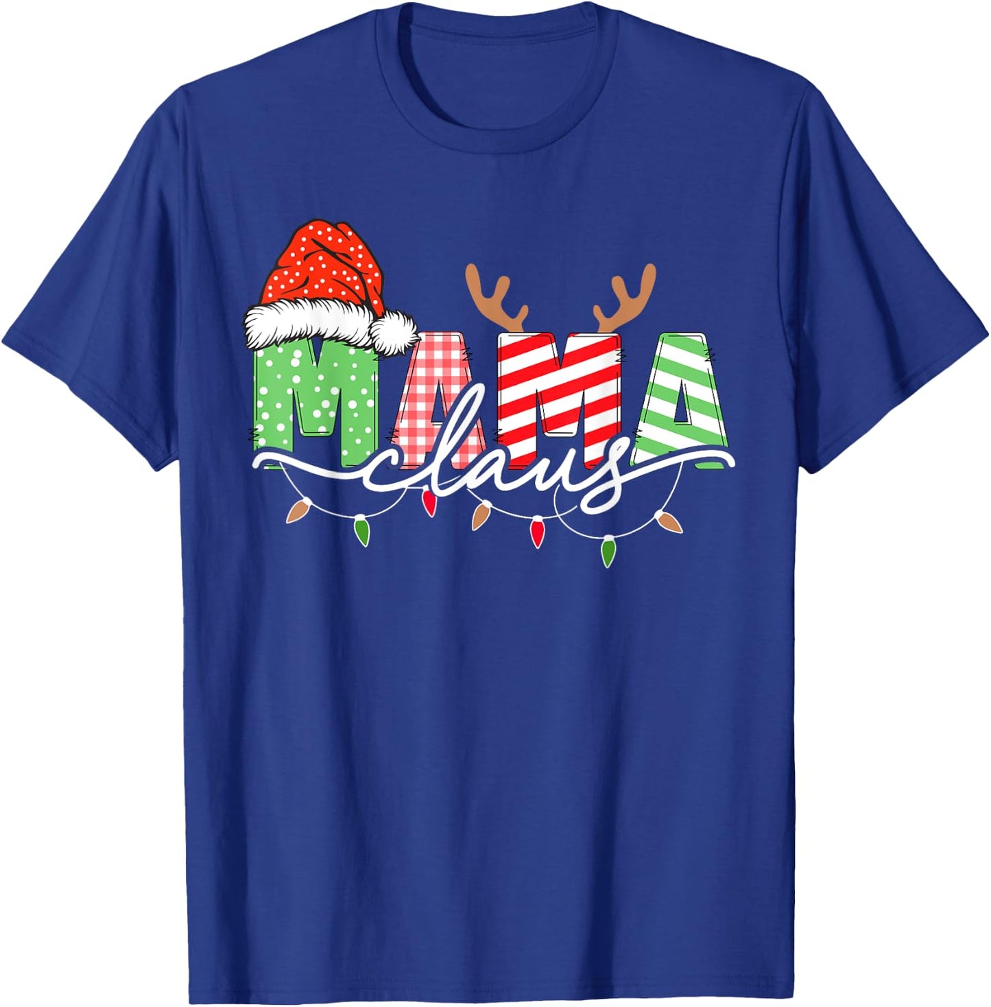 Mama Claus Xmas Christmas Lights Pajama Family Matching T-Shirt - T-Shirt | Royal