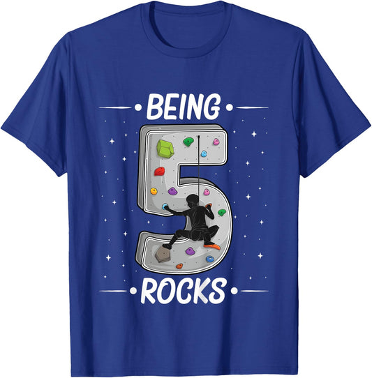 5 year old rock climbing 5th birthday Adventures Climber T-Shirt - T-Shirt | Royal