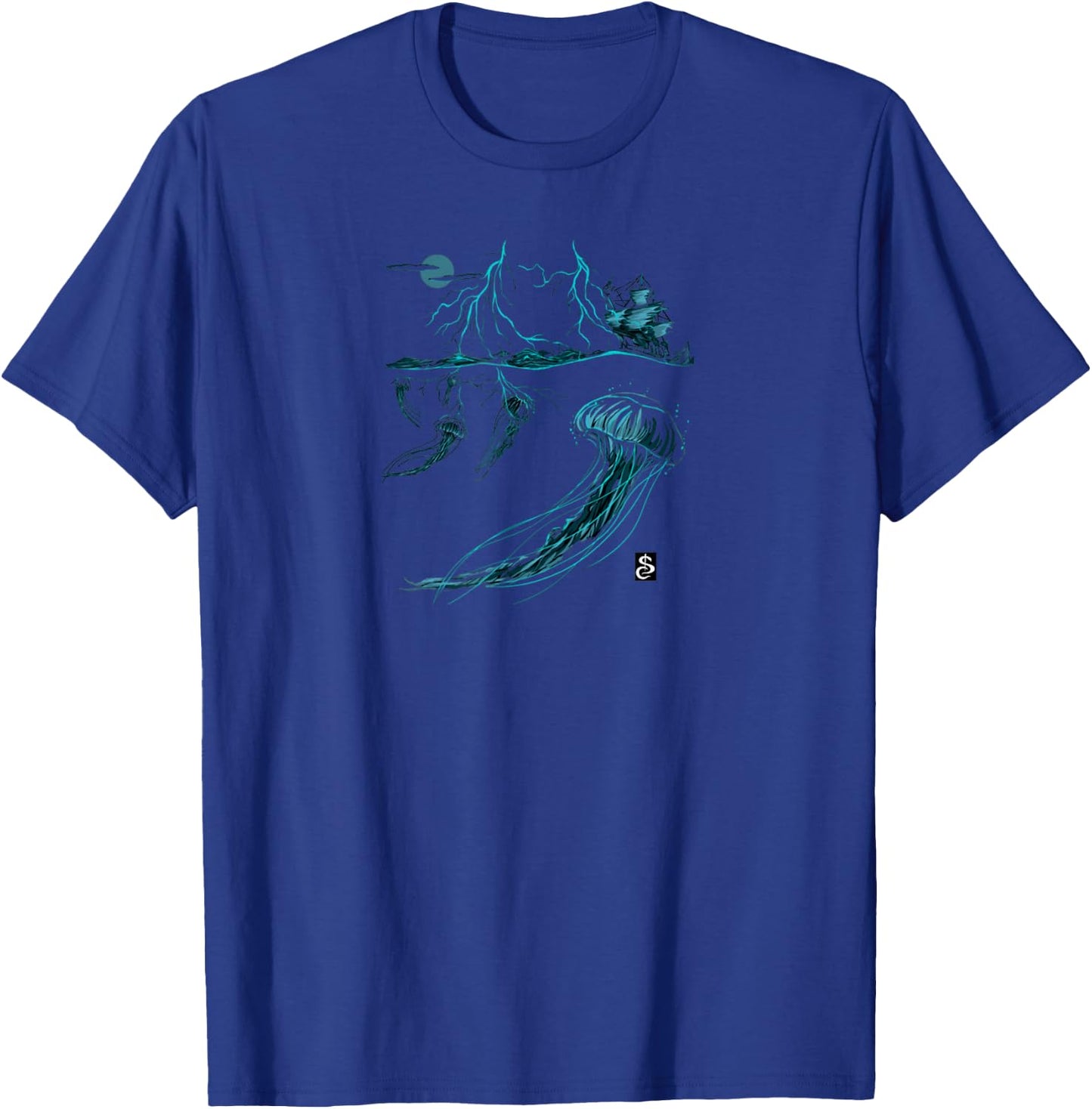 Jellyfish Artistic Lightning Ocean Design T-Shirt - T-Shirt | Royal