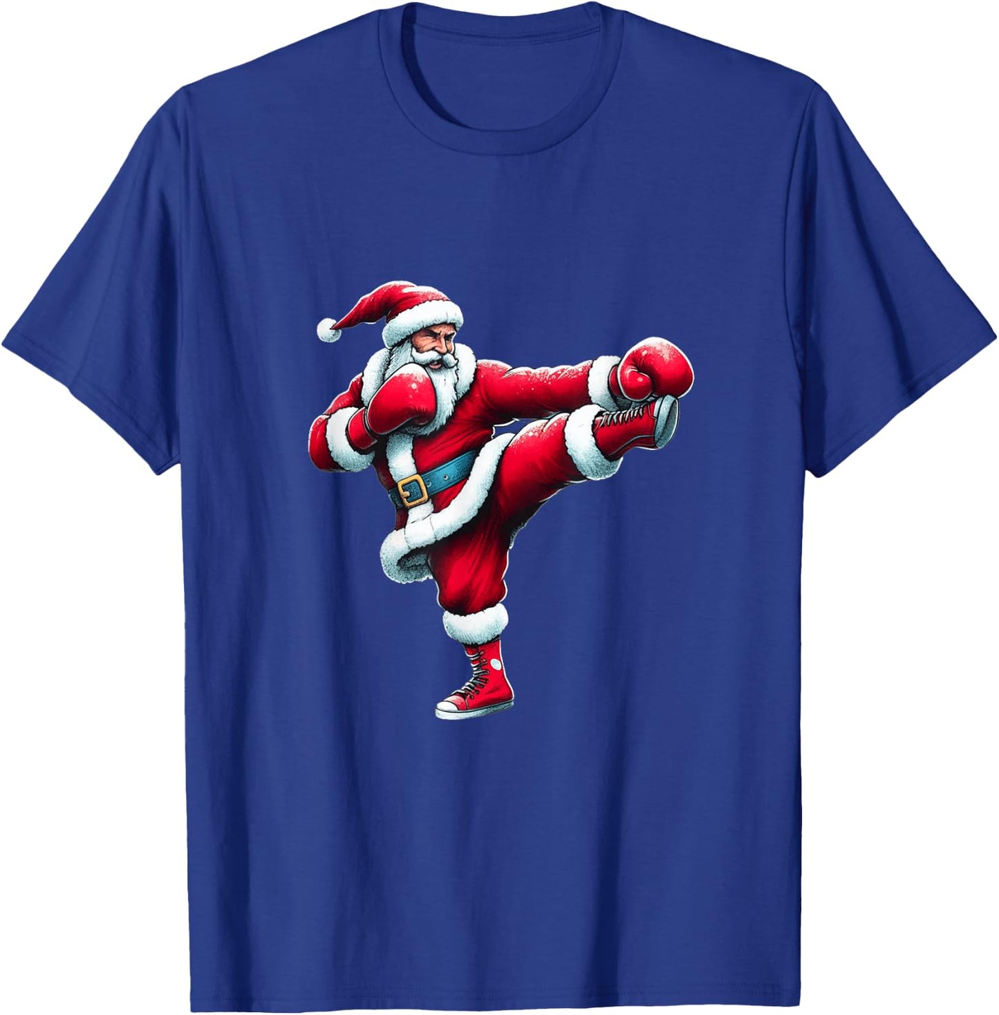 Santa Kickboxing Boxing Kicking Cool Sports Christmas Pajama T-Shirt - T-Shirt | Royal