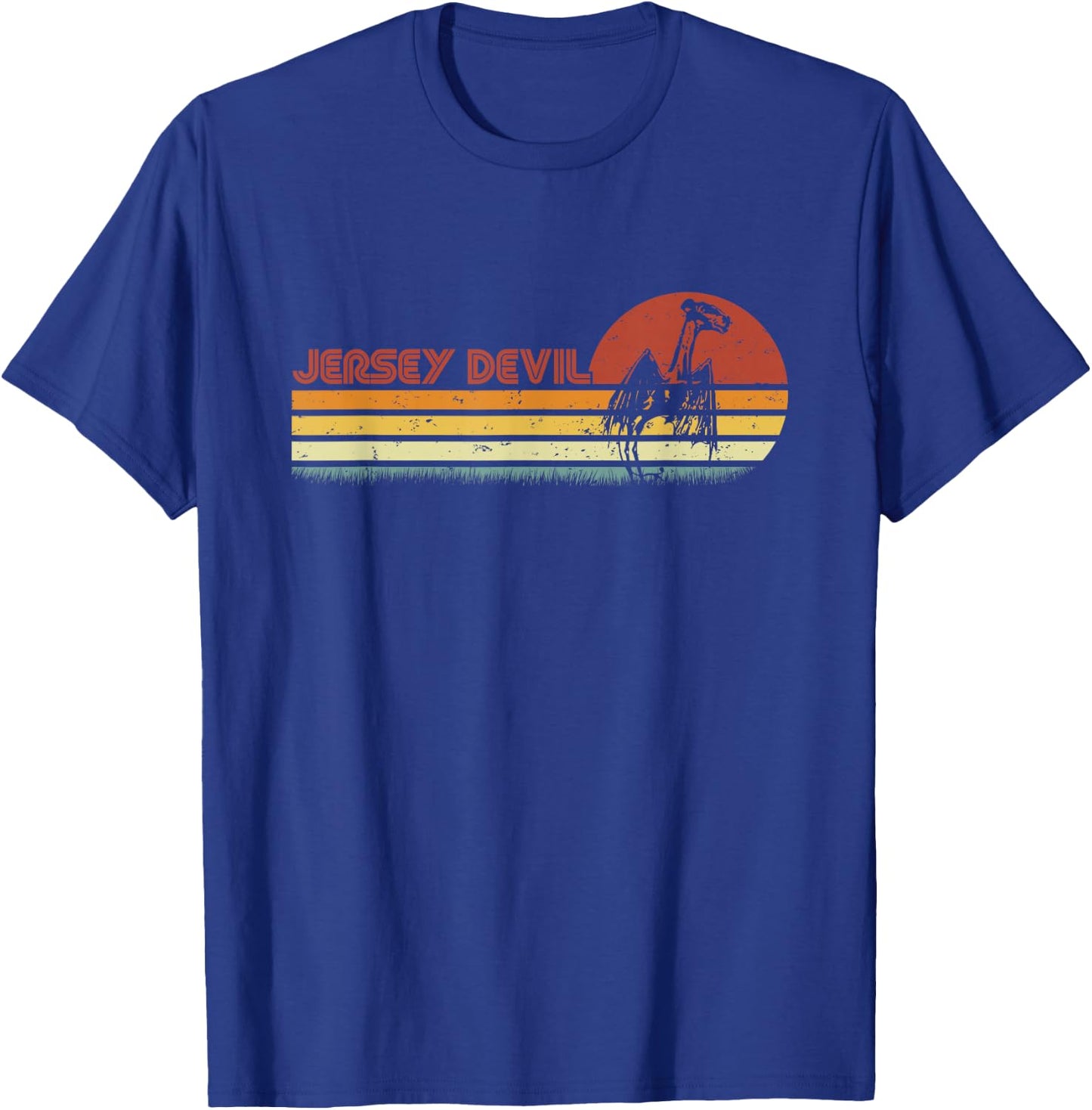 The Jersey Devil Retro Stripes - Vintage New Jersey Cryptid T-Shirt - T-Shirt | Royal