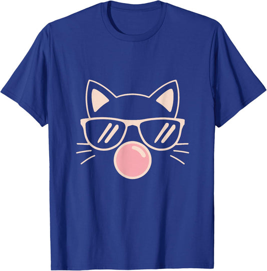 Cute Cat Graphic Bubble Gum Cat Lover Cat Mom Cat Dad T-Shirt - T-Shirt | Royal