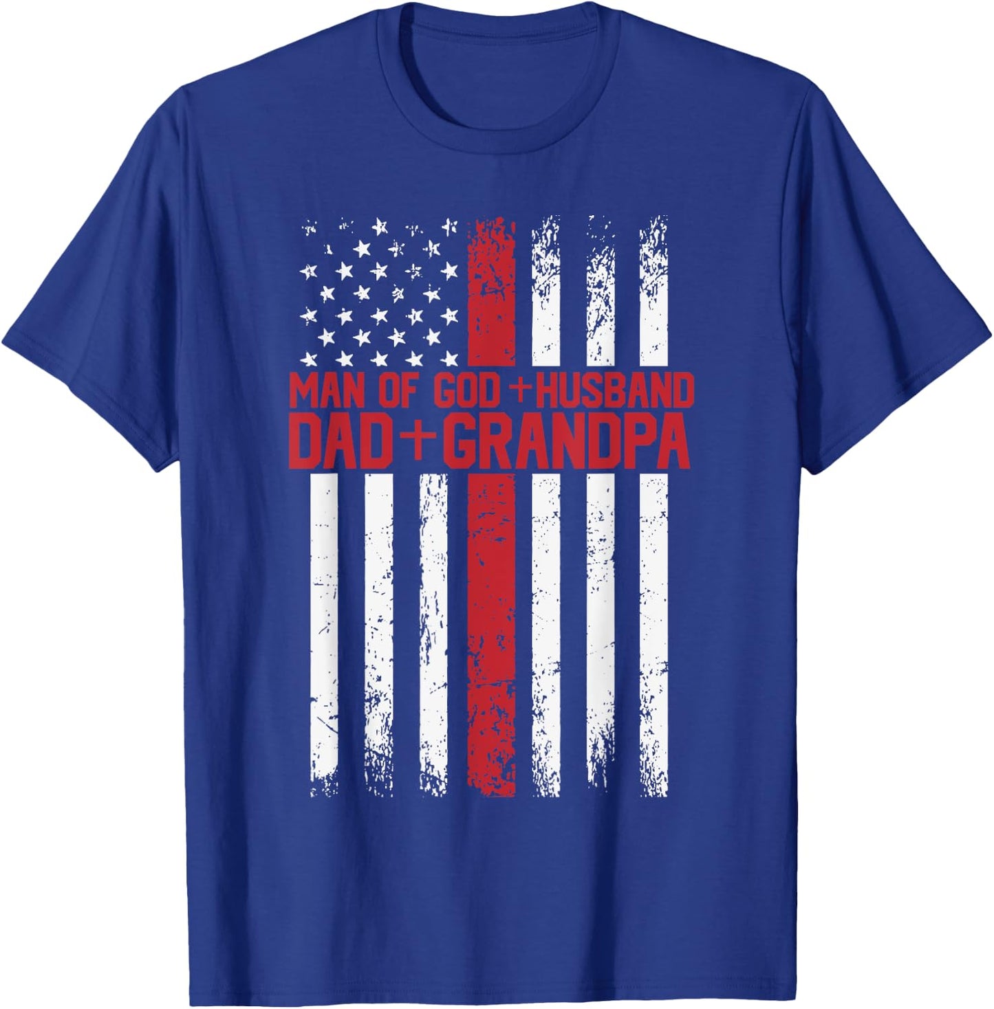 Cross American Flag Man Of God Husband Dad Grandpa Christian T-Shirt - T-Shirt | Royal