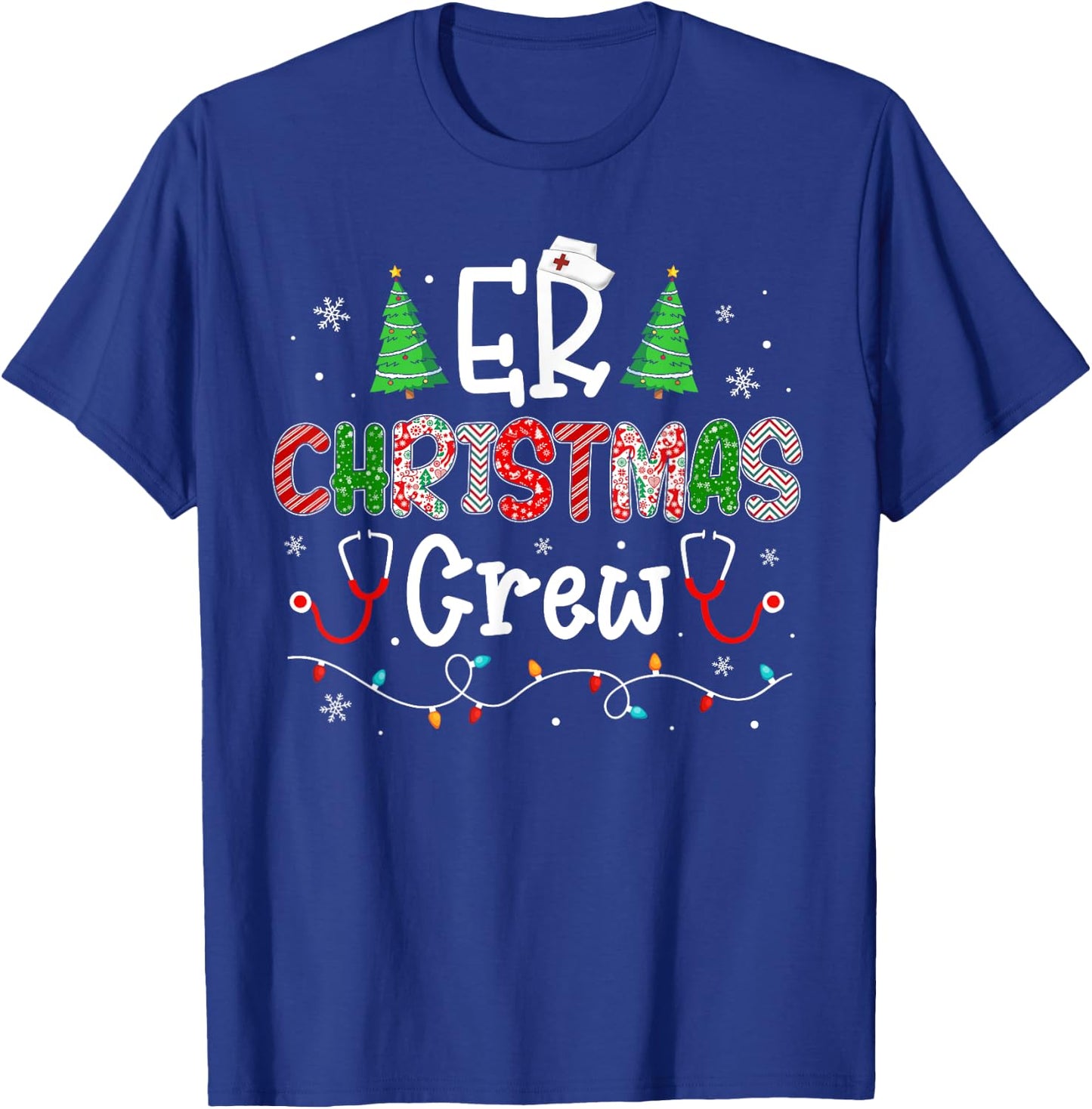 ER Nurse Christmas Apparel -Adults Christmas Cartoon Women's Black Crew Collar Modern Classic Small T-Shirt - T-Shirt | Royal