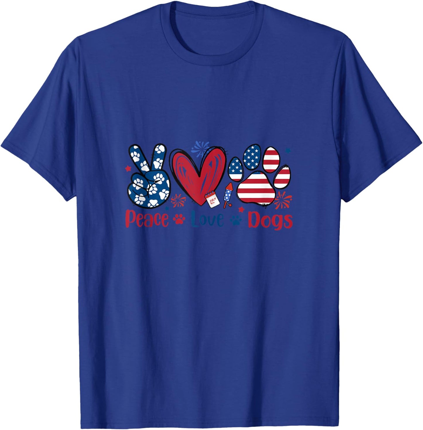 Peace Love Dog Cute Dog Paw Print American Flag 4th Of July T-Shirt - T-Shirt | Royal