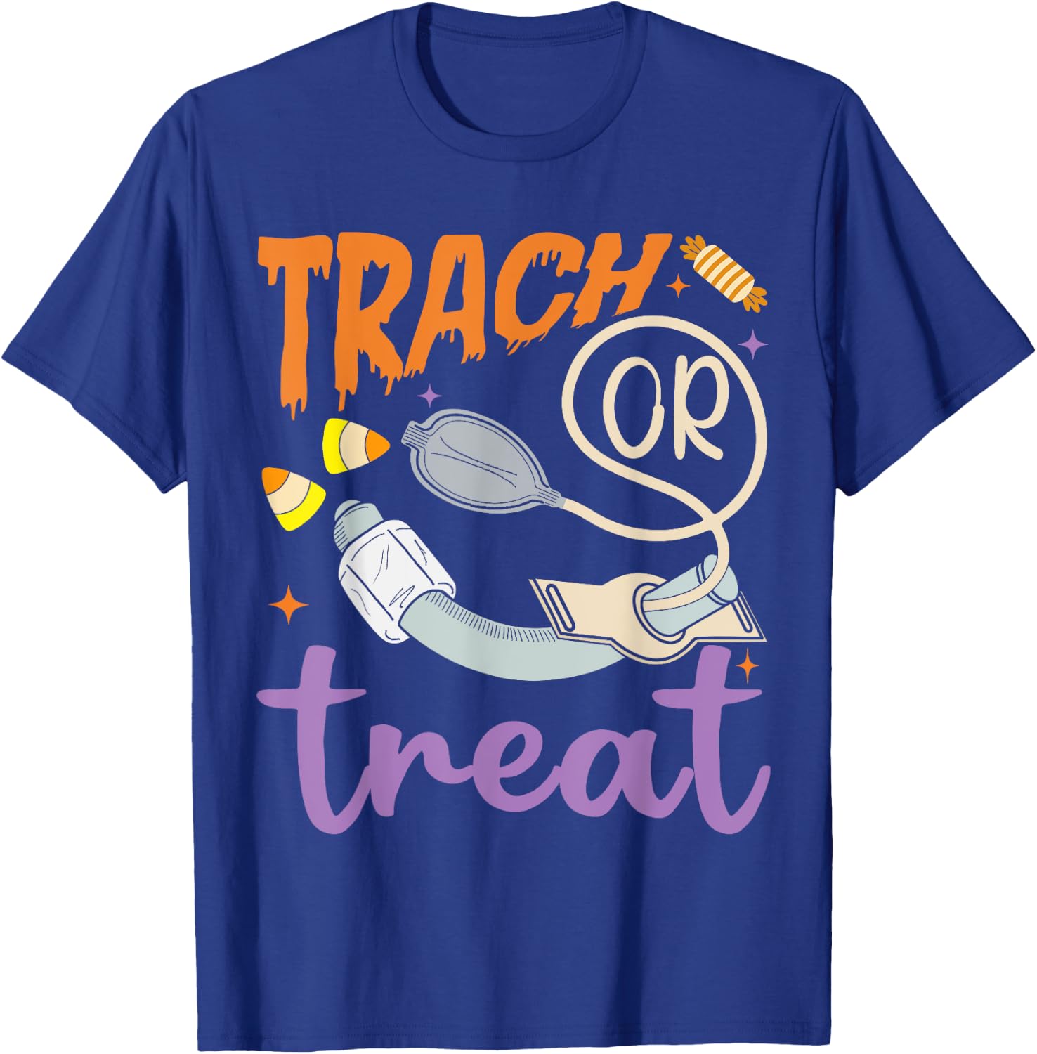 Trach Or Treat Nurse Respiratory Therapist ICU RN Halloween T-Shirt - T-Shirt | Royal