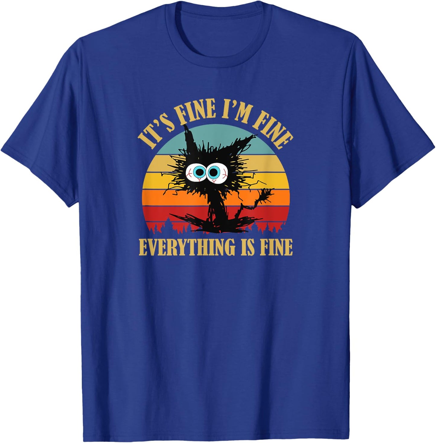 Funny Sarcastic Retro Sunset Cat Apparel -Adults Black Small Classic Fit Short Sleeve T-Shirt - T-Shirt | Royal