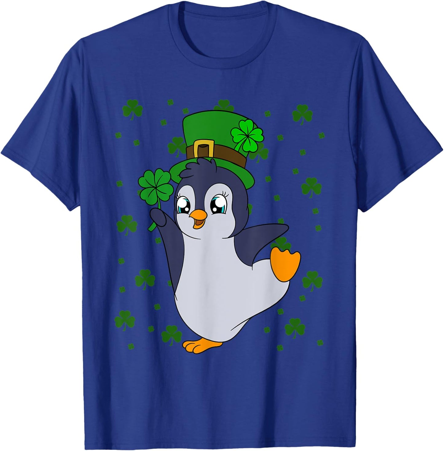 Cute Penguin Shamrocks Saint Patrick's Day Penguin T-Shirt - T-Shirt | Royal