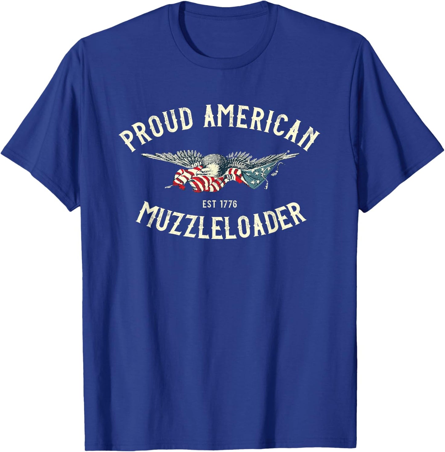 Black Powder Muzzleloading Accessories and Apparel Muzzleloader Vintage Eagle Holding American Flag T-Shirt - T-Shirt | Royal