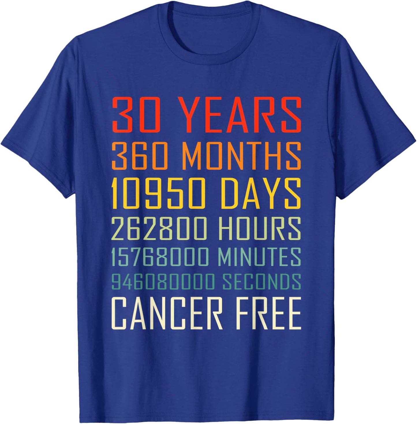 Vintage Cancer Awareness Vintage 30 Years Cancer Free T-Shirt - T-Shirt | Royal