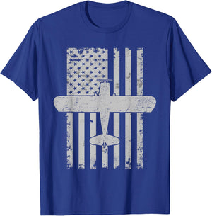 J-3 Cub Airplane Patriotic Vintage Flag Flight Pilot Kids Men T-Shirt - T-Shirt | Royal
