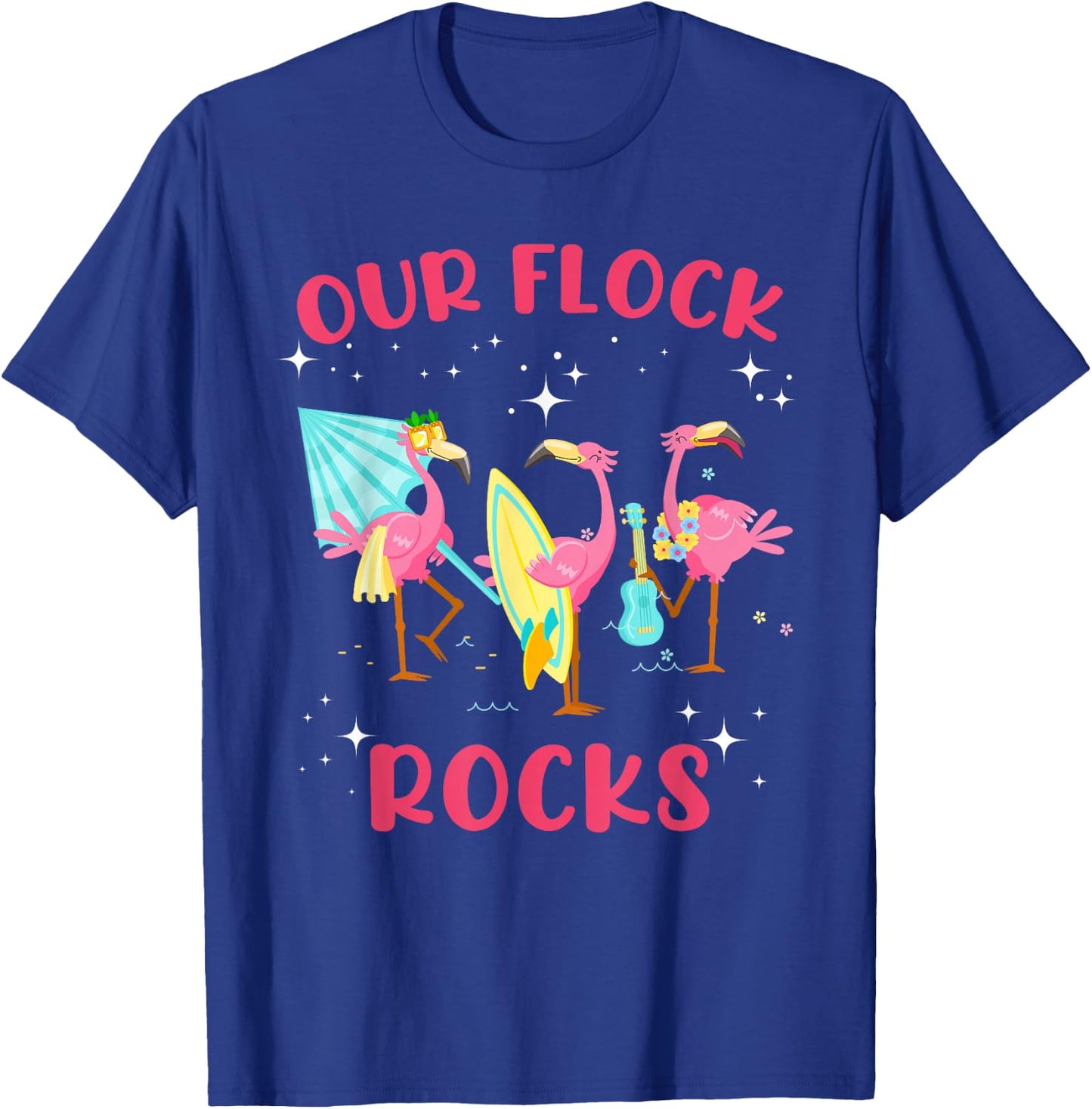 Our Flock Rocks Flamingo Matching Family Vacation Group T-Shirt - T-Shirt | Royal