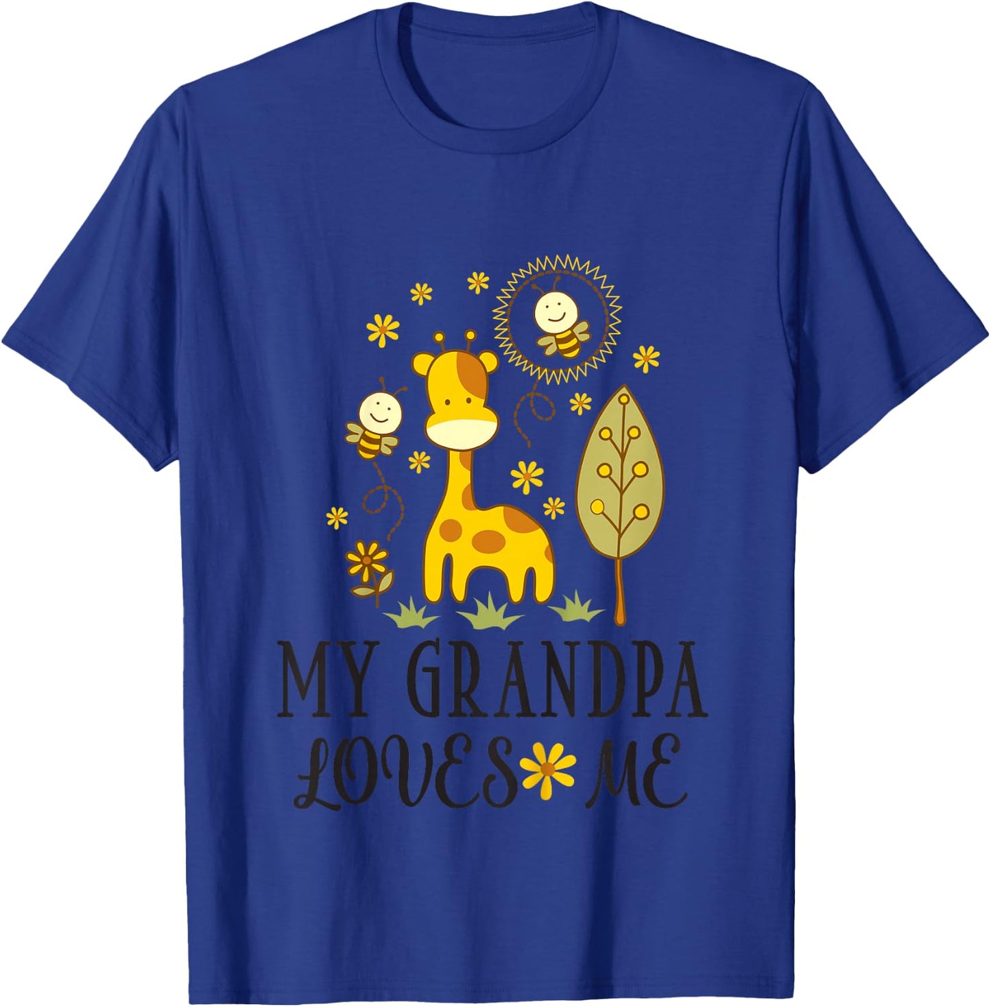 Kids My Grandpa Loves Me Grandchild Giraffe T-Shirt - T-Shirt | Royal
