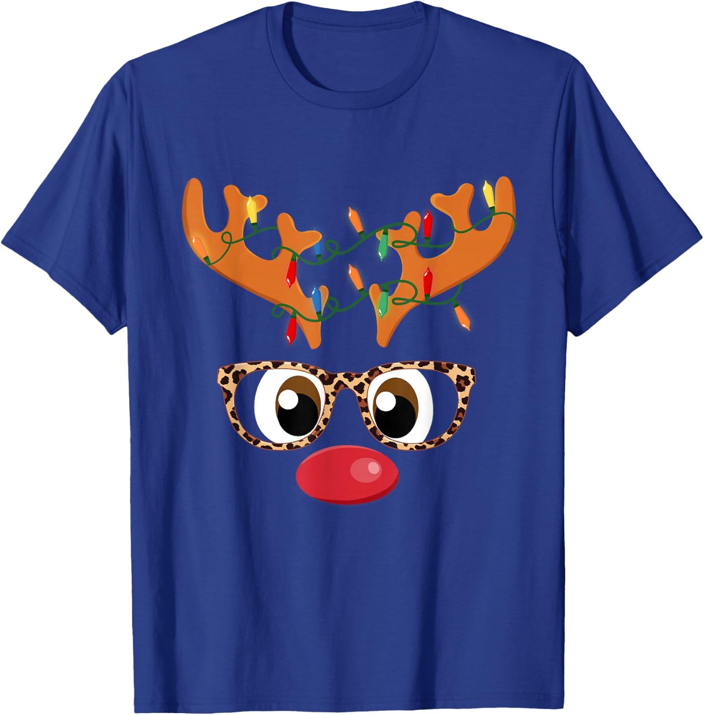 Reindeer Face Glasses Leopard Christmas Costume Girls T-Shirt - T-Shirt | Royal