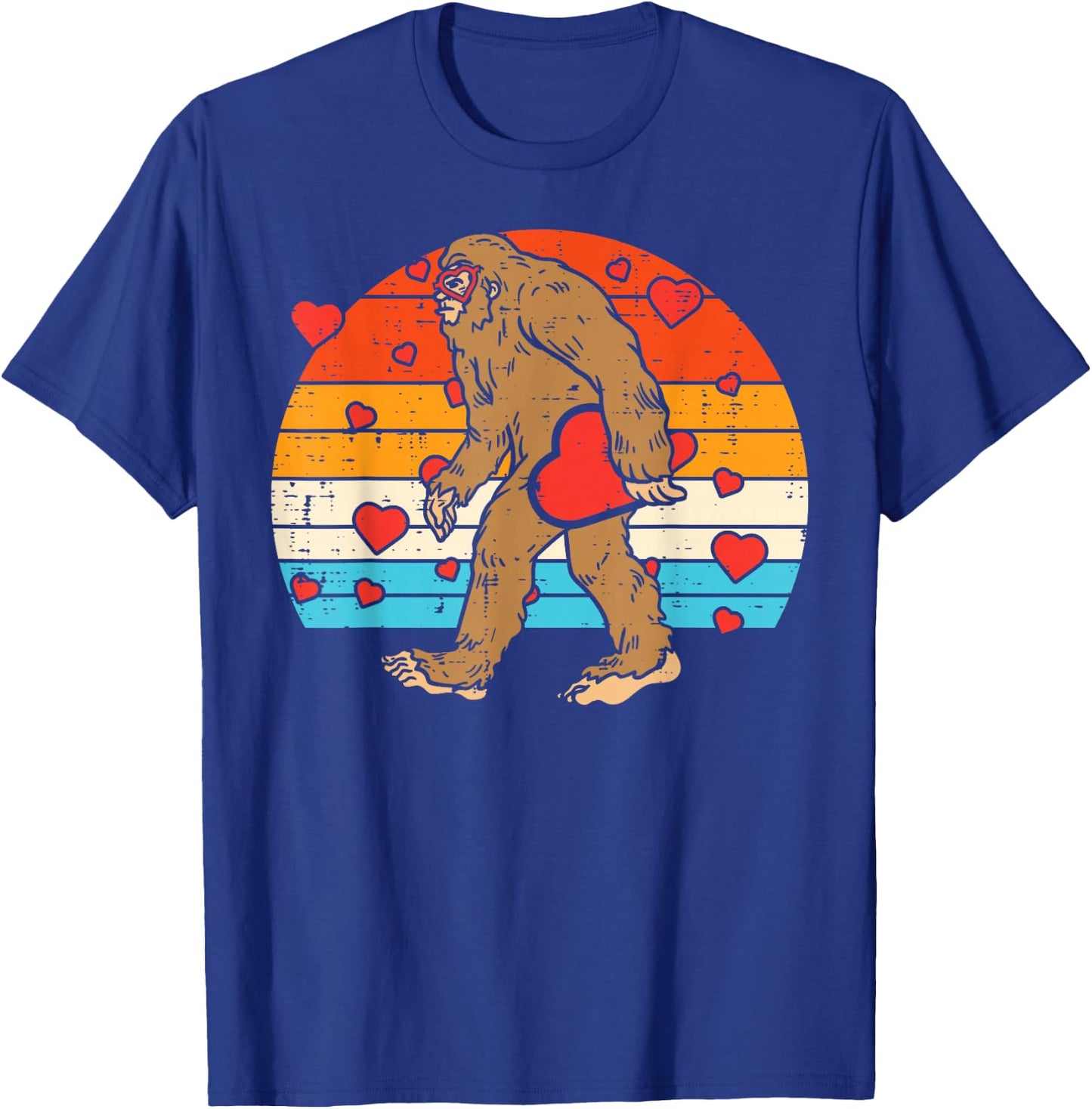 Bigfoot Sasquatch Retro Heart Funny Valentines Day Men Women T-Shirt - T-Shirt | Royal