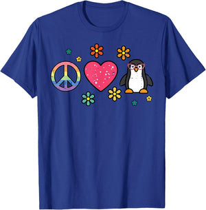 Peace Love Penguin Retro Groovy Hippie Women Girls Kids Men T-Shirt - T-Shirt | Royal