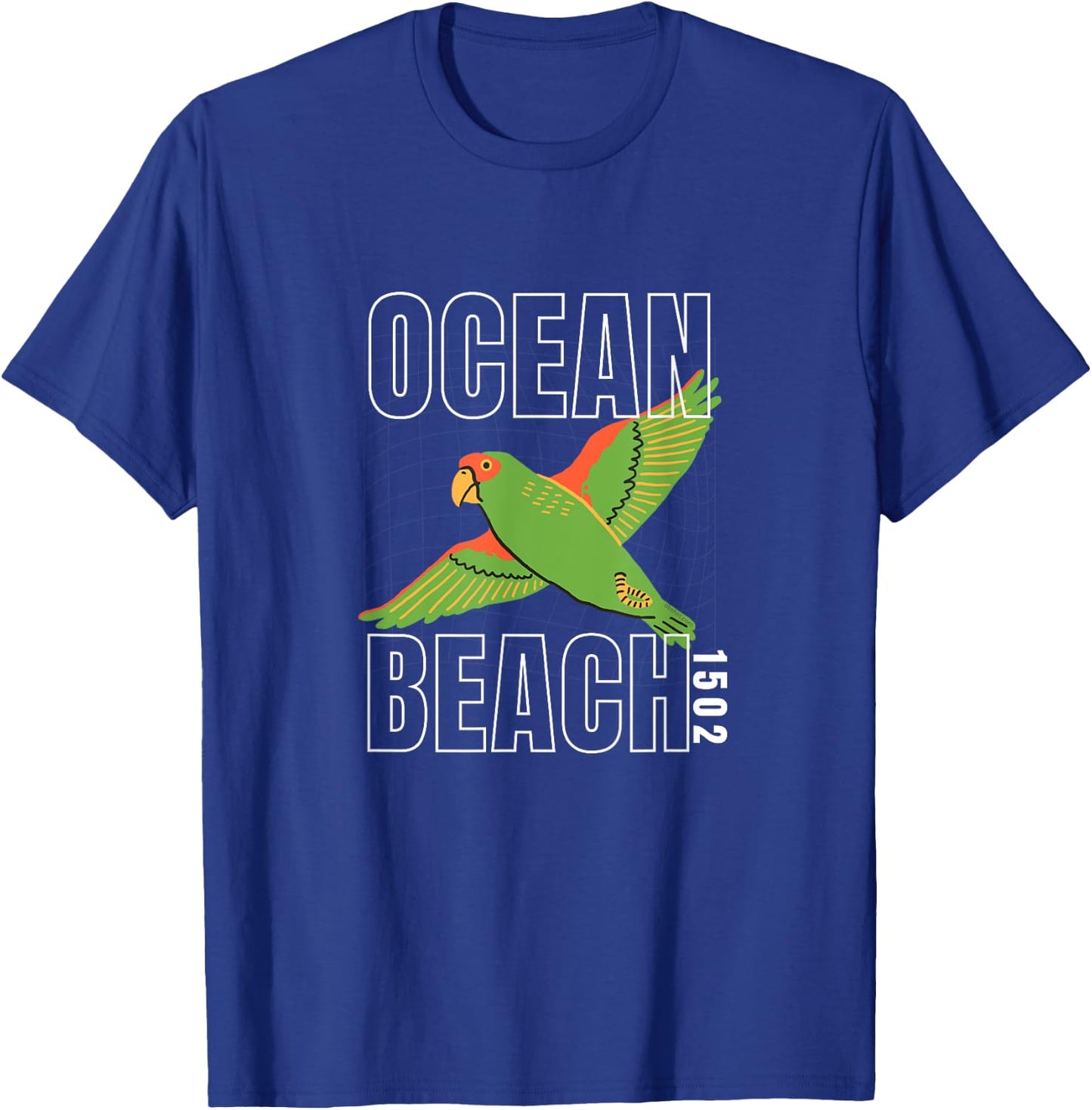 Ocean Beach , San Diego, California OB Parrot 1502 T-Shirt - T-Shirt | Royal
