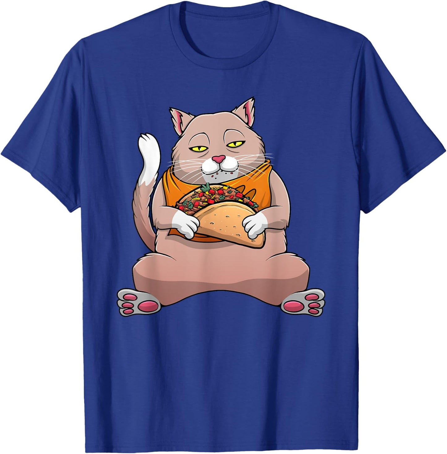 Funny Cat Eating Taco Design Men Women Cinco De Mayo Foodie T-Shirt - T-Shirt | Royal