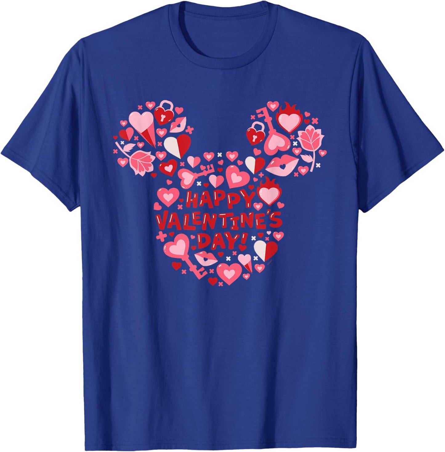 Disney Mickey Mouse Head Icon Hearts Happy Valentine's Day! T-Shirt - T-Shirt | Royal