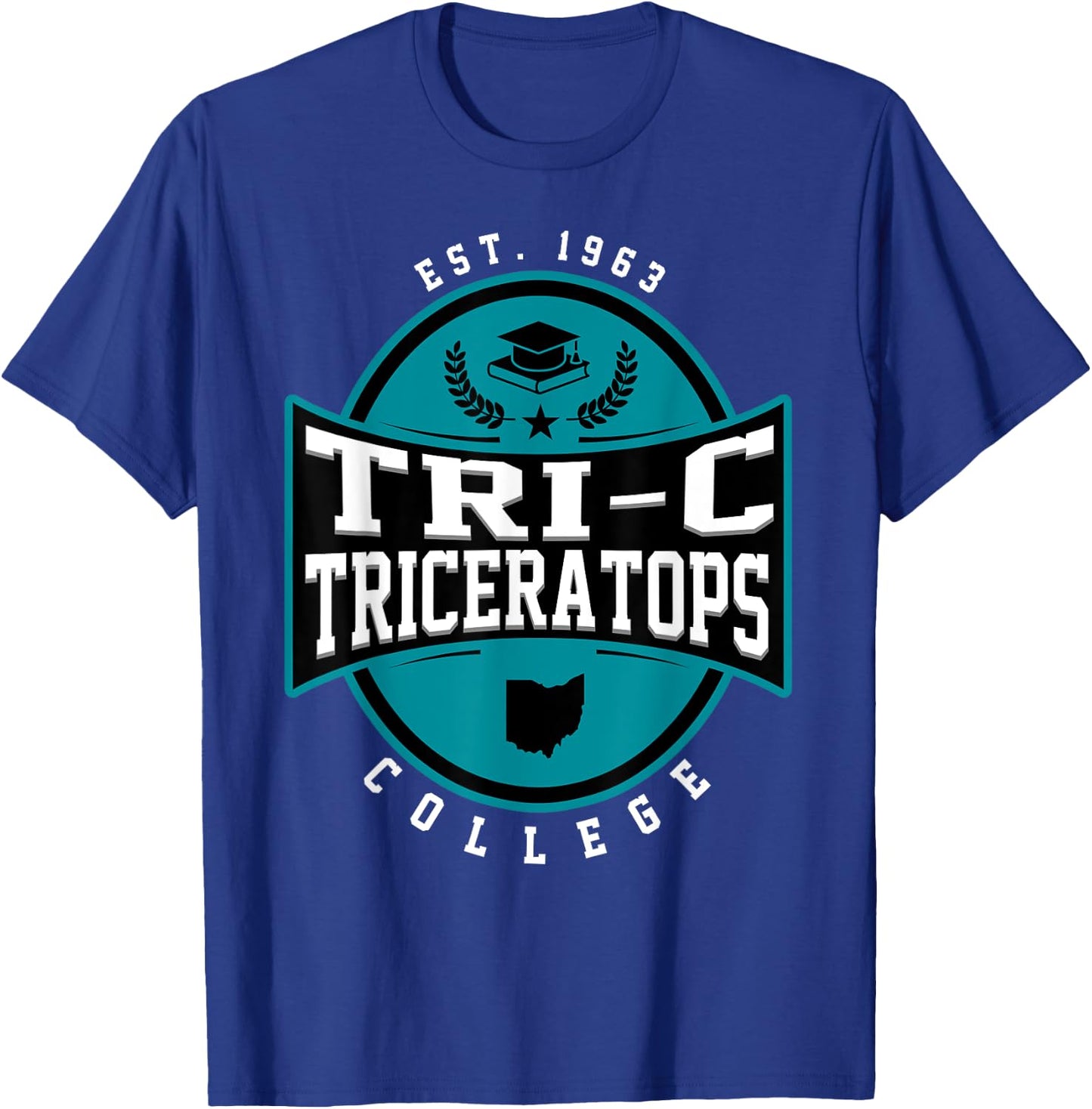 Tri-C Triceratops Cuyahoga Community College Arch Design T-Shirt - T-Shirt | Royal