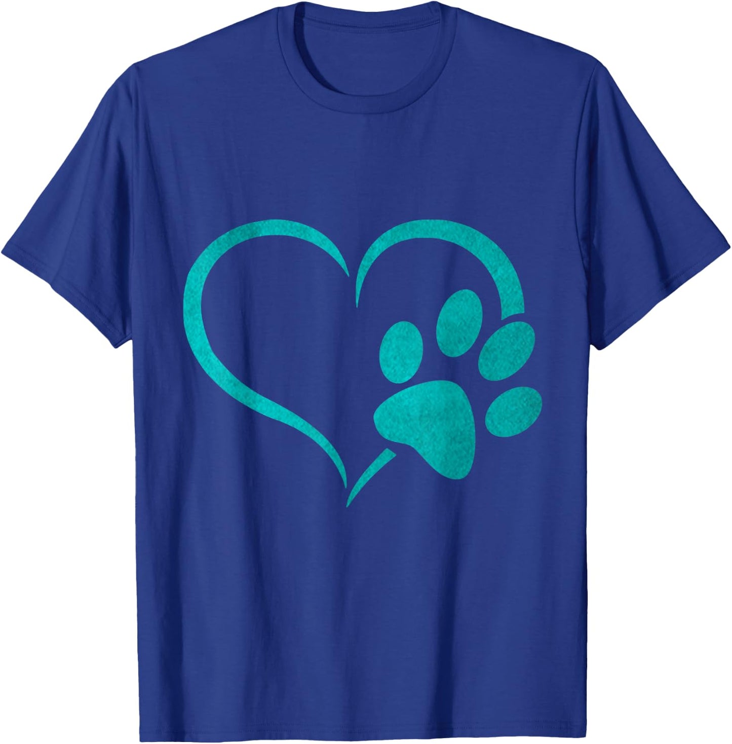 vintage Teal Dog Paw Print heart For Dogs Lover T-Shirt - T-Shirt | Royal