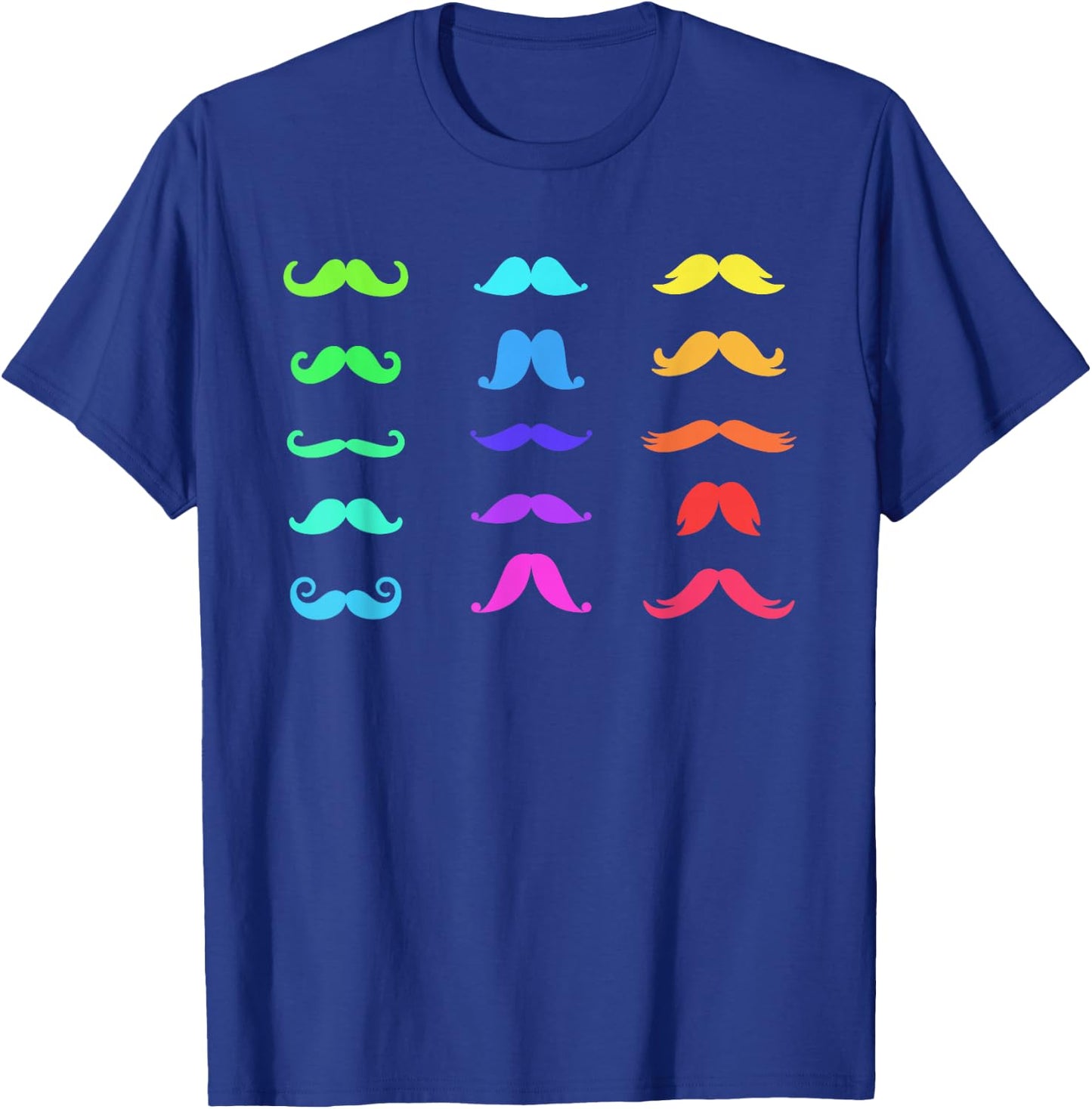 Colorful Mustaches Rainbow Fun Graphic Design T-Shirt - T-Shirt | Royal
