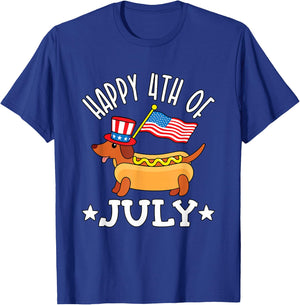 Patriotic Dachshund Fourth of July 4th Flag Cute Hot Dog T-Shirt - T-Shirt | Royal