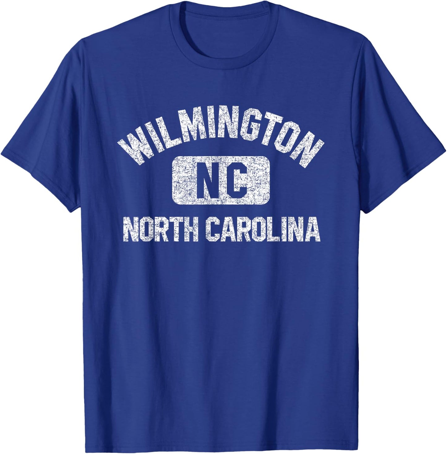 Wilmington North Carolina Gym Style Distressed White Print T-Shirt - T-Shirt | Royal