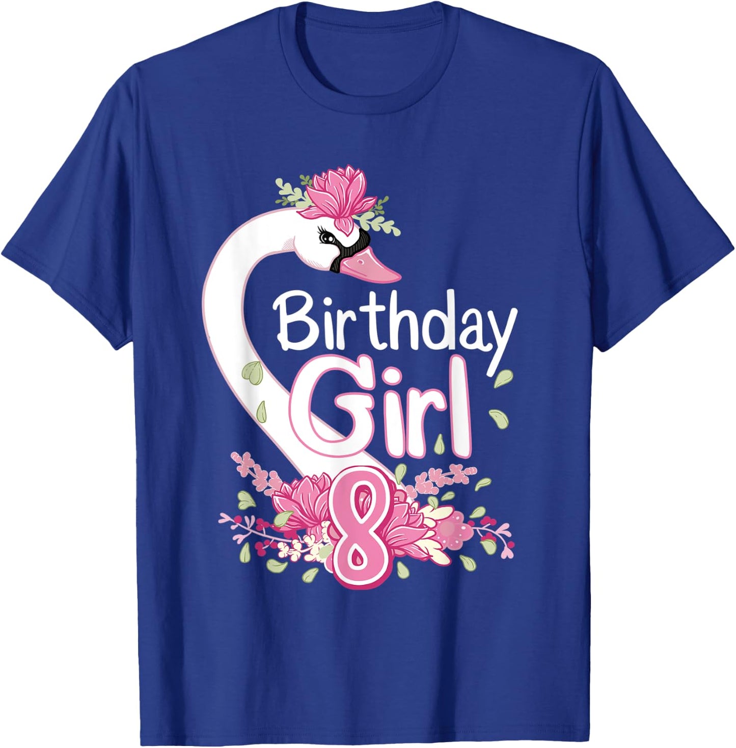 8th Birthday Wildlife Swan Animal 8 Year Old Birthday Girl T-Shirt - T-Shirt | Royal