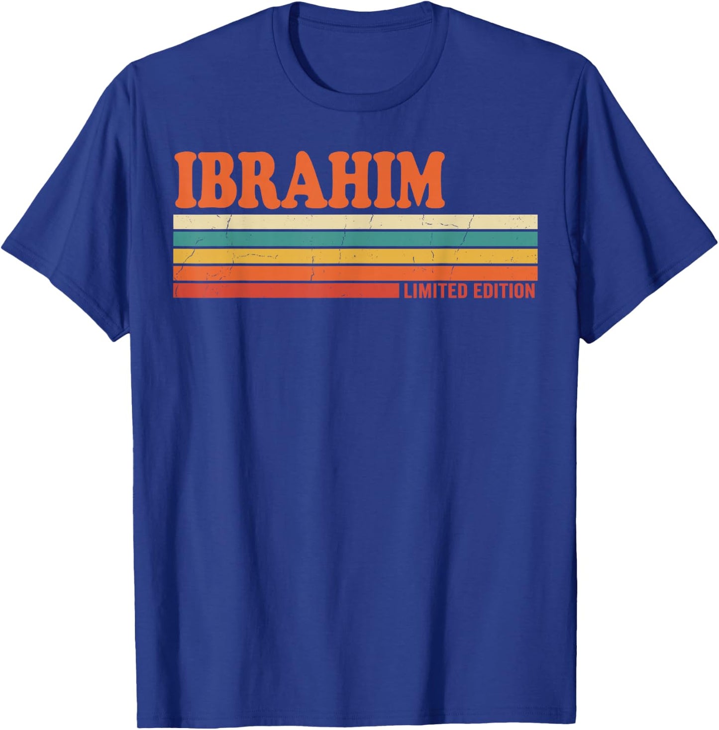 Ibrahim Retro Personalized First Name Vintage Stripes T-Shirt - T-Shirt | Royal