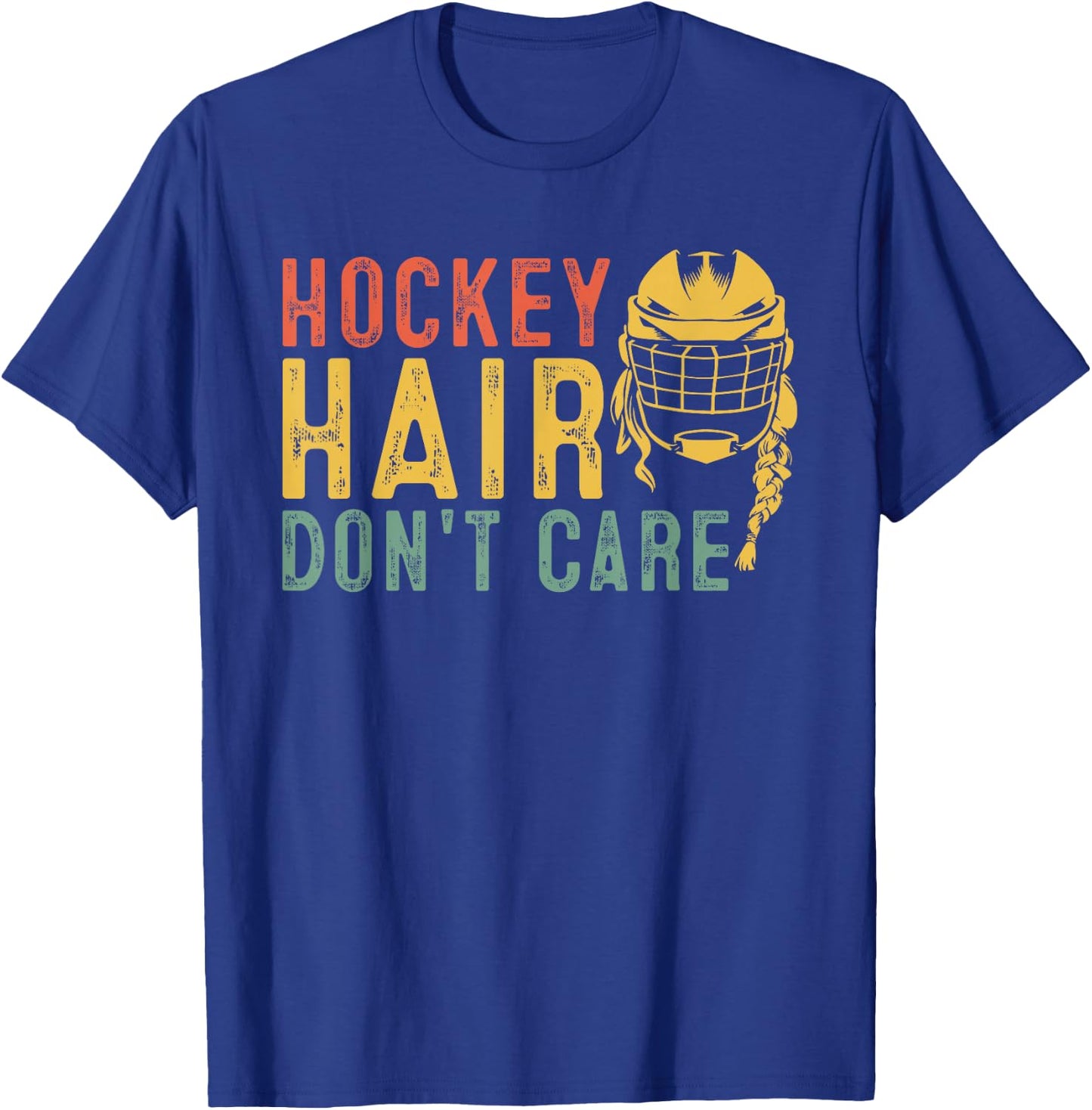 Retro 80s 90s Hockey Hair Don't Care shirt Funny Hockey T-Shirt - T-Shirt | Royal